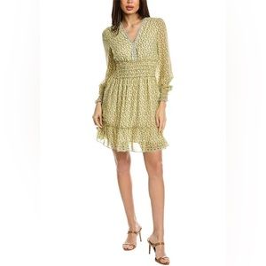 MaxStudio New w/Tags Cream with Yellow and Green Floral Print Boho Ruffle Dress.
